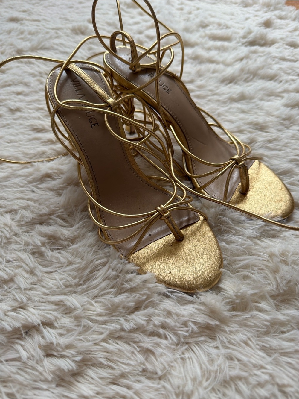 Villa Rouge Gold strappy lace up heels